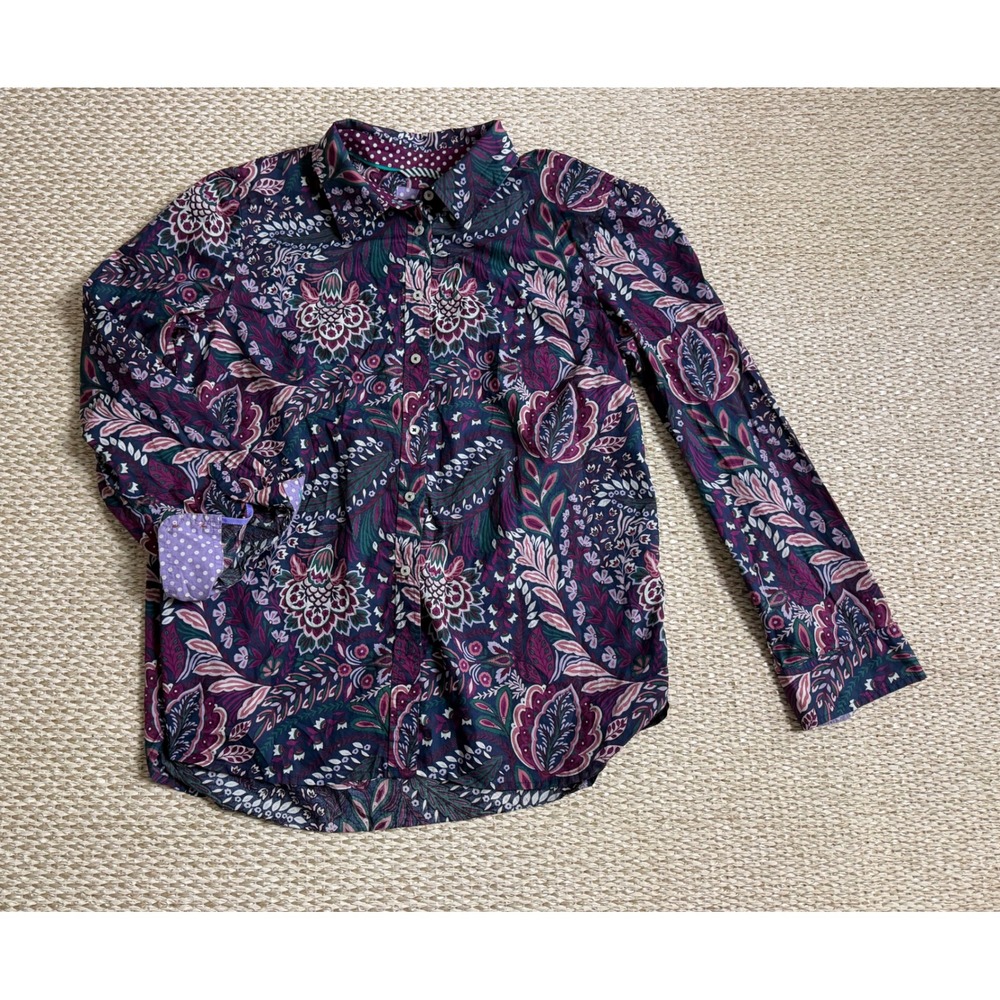 Talbots Purple Paisley Floral Button Down Shirt  Blouse twee academia classic L